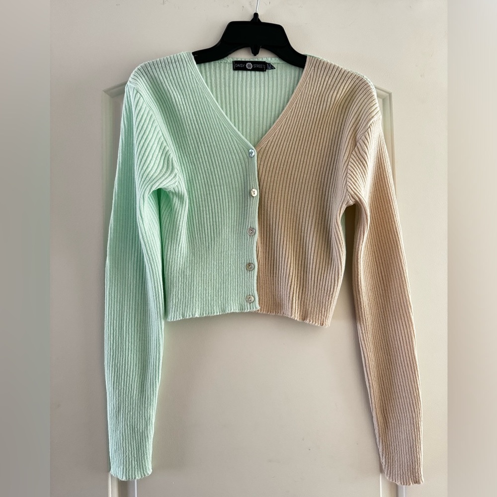 Cropped Split Colored Light Sweater